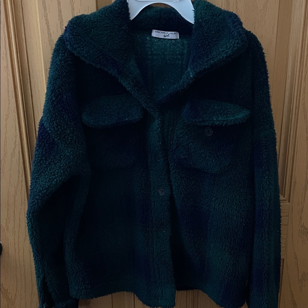 Sincerely Jules Green and Navy Sherpa Jacket Girls Size 12